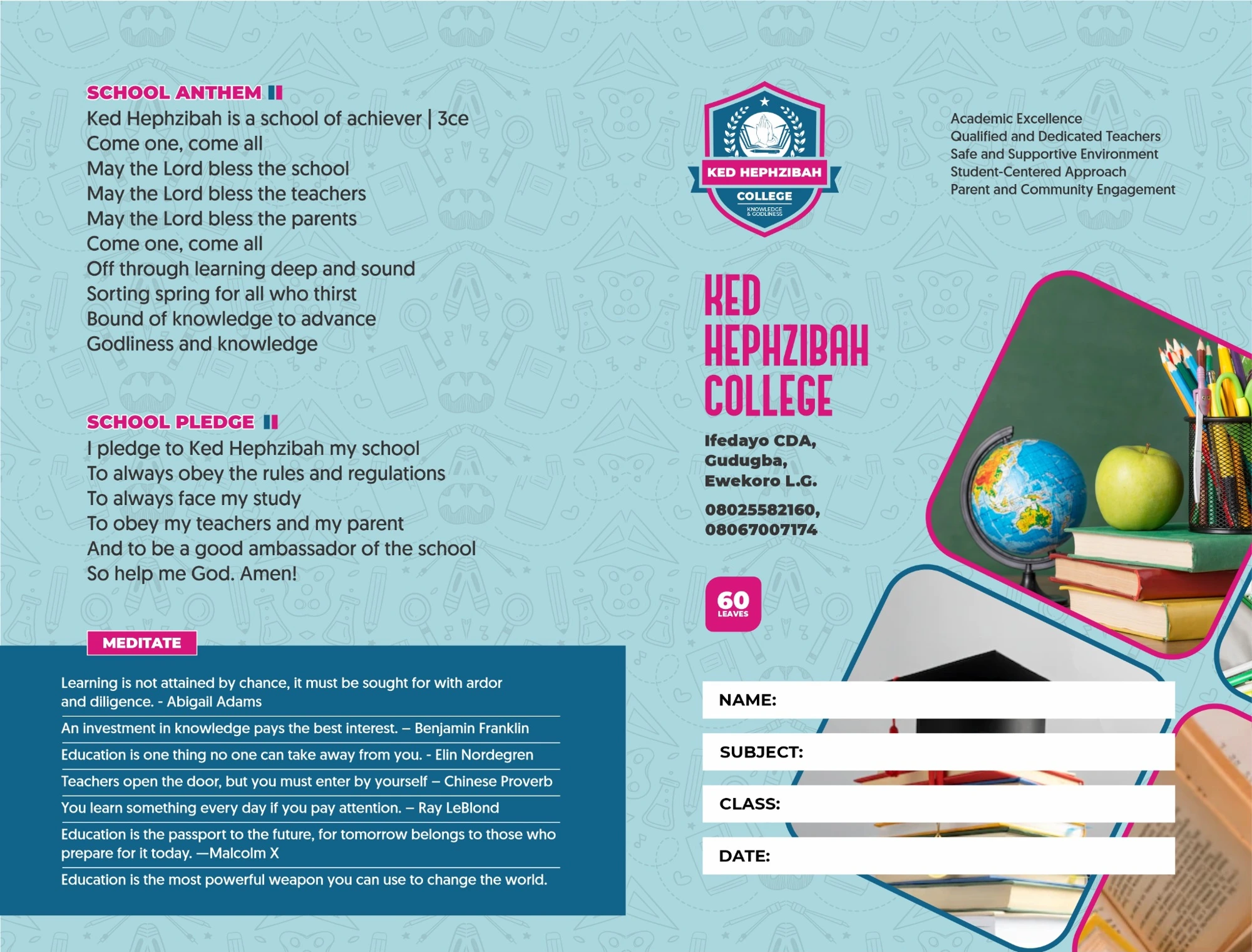 KED Hephzibah Schools / Exercise Books cover