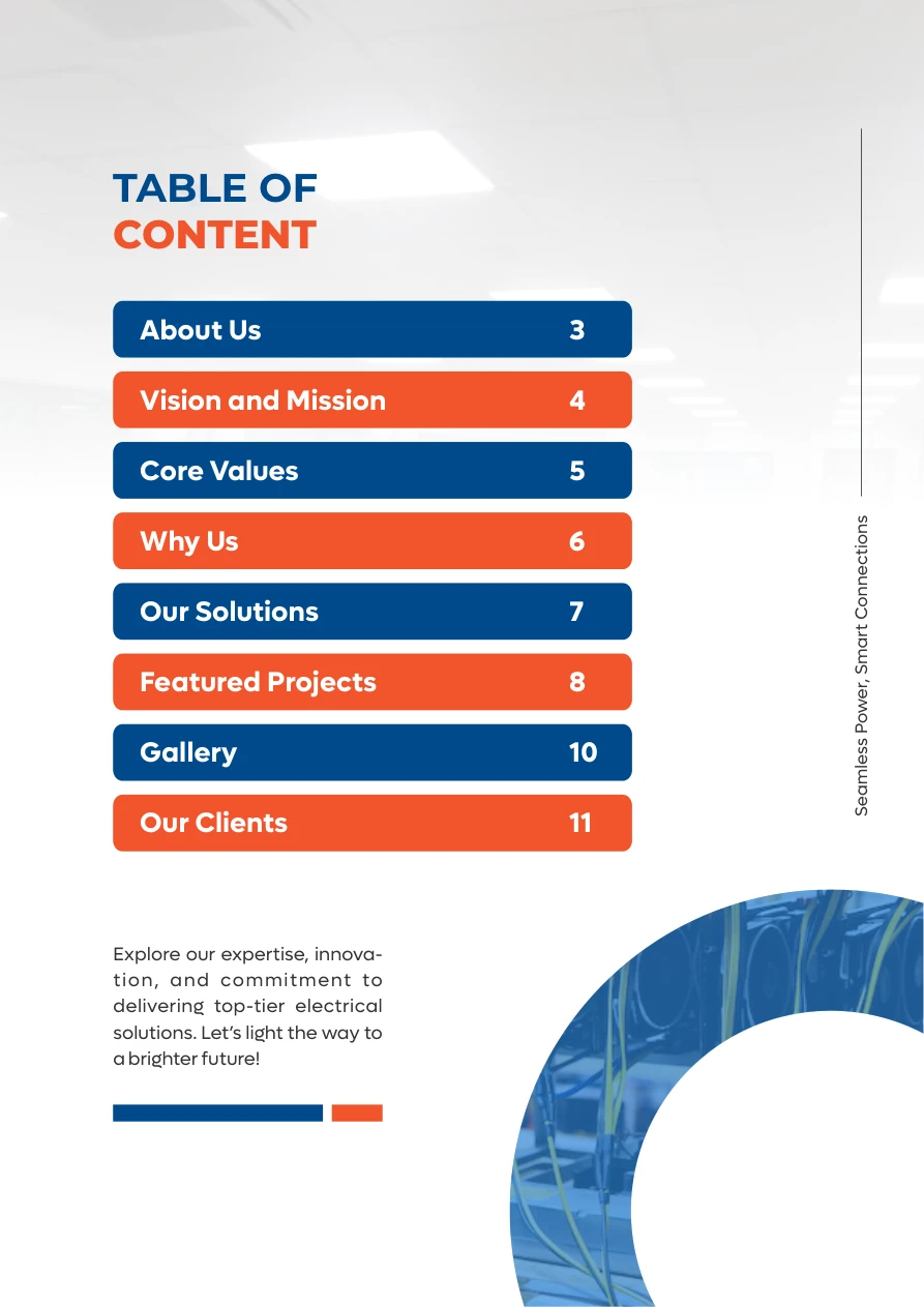 Company profile contents page