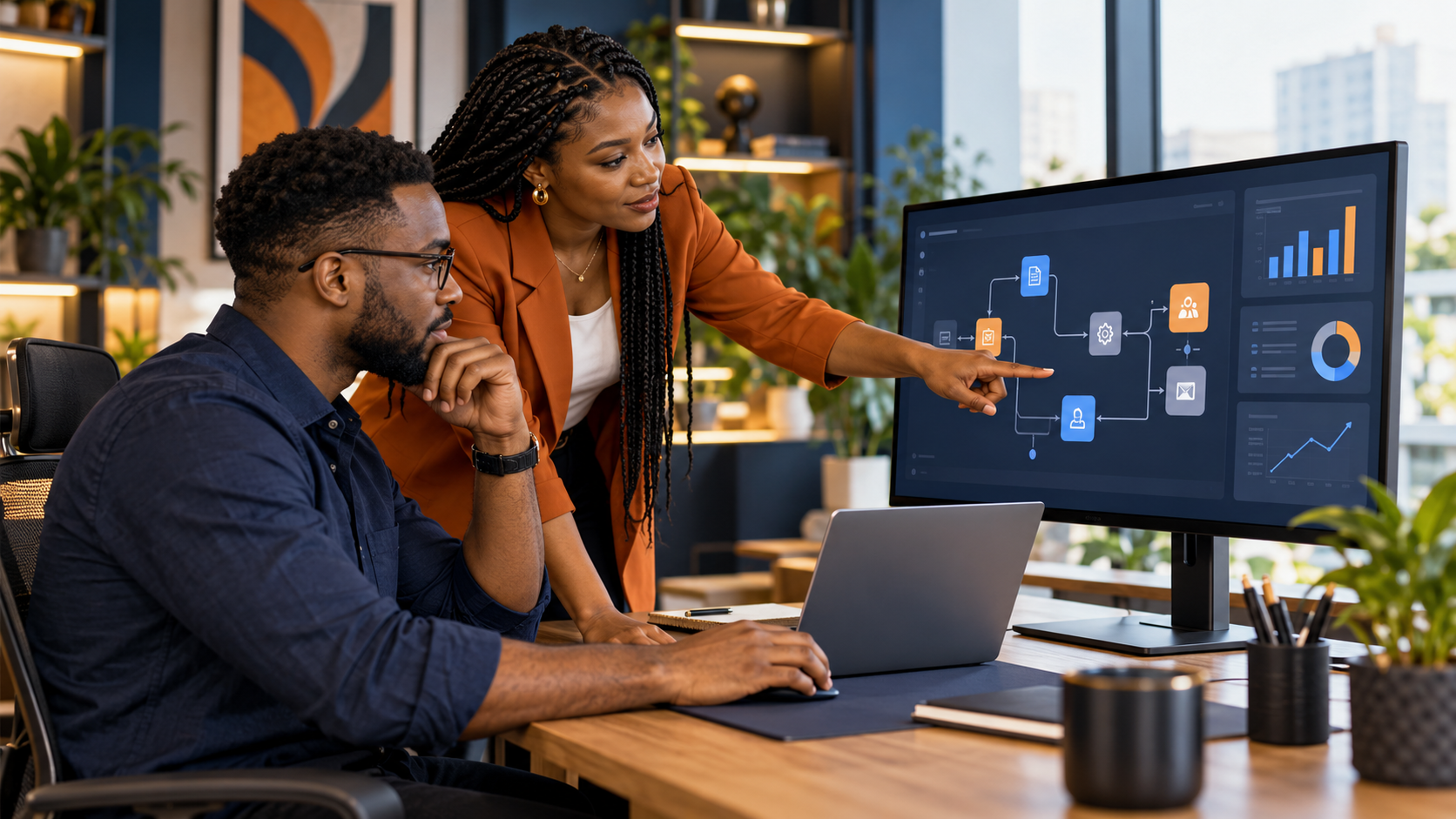 Business technology professionals planning an automated workflow