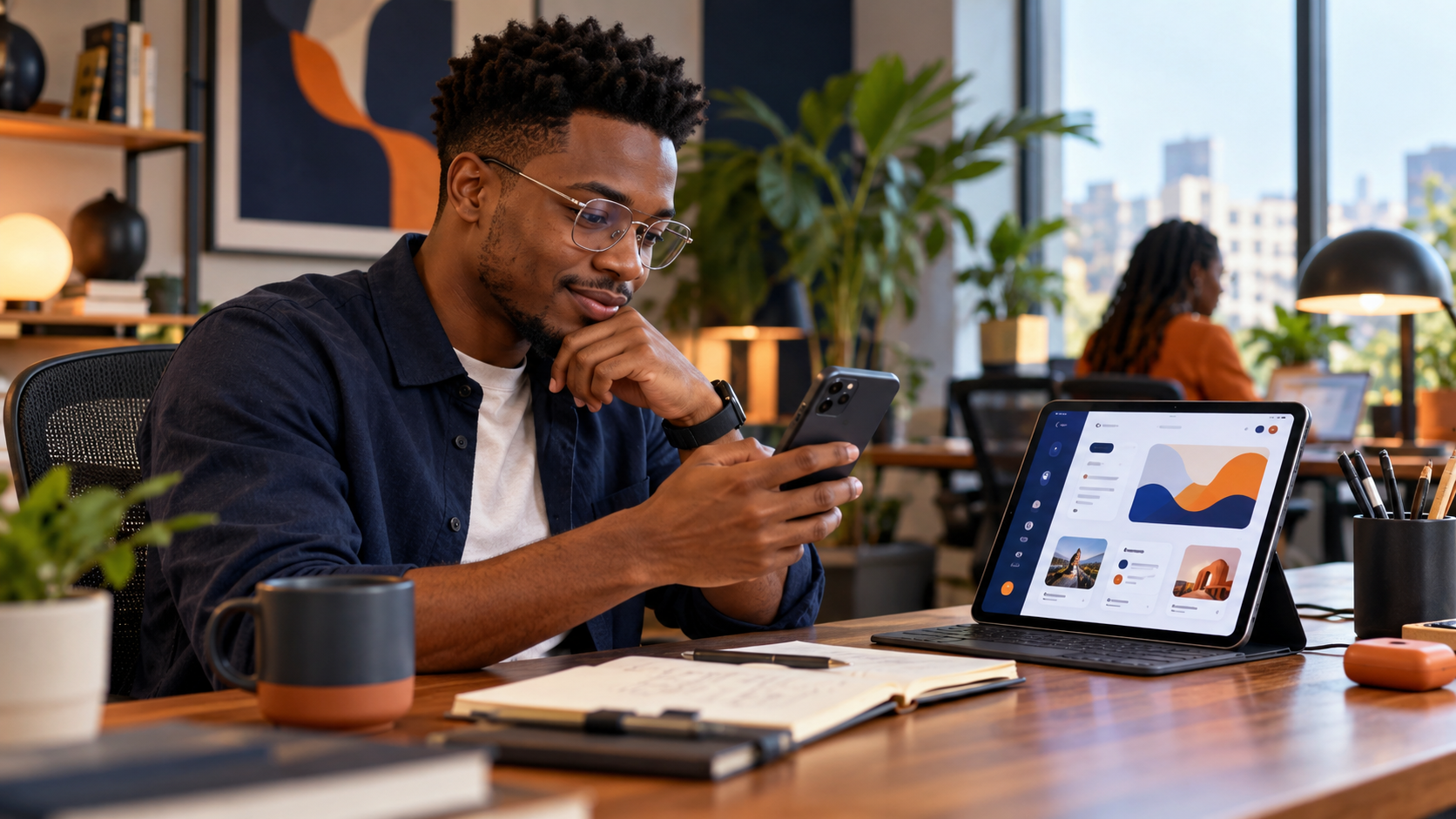 A product designer exploring an app across mobile devices