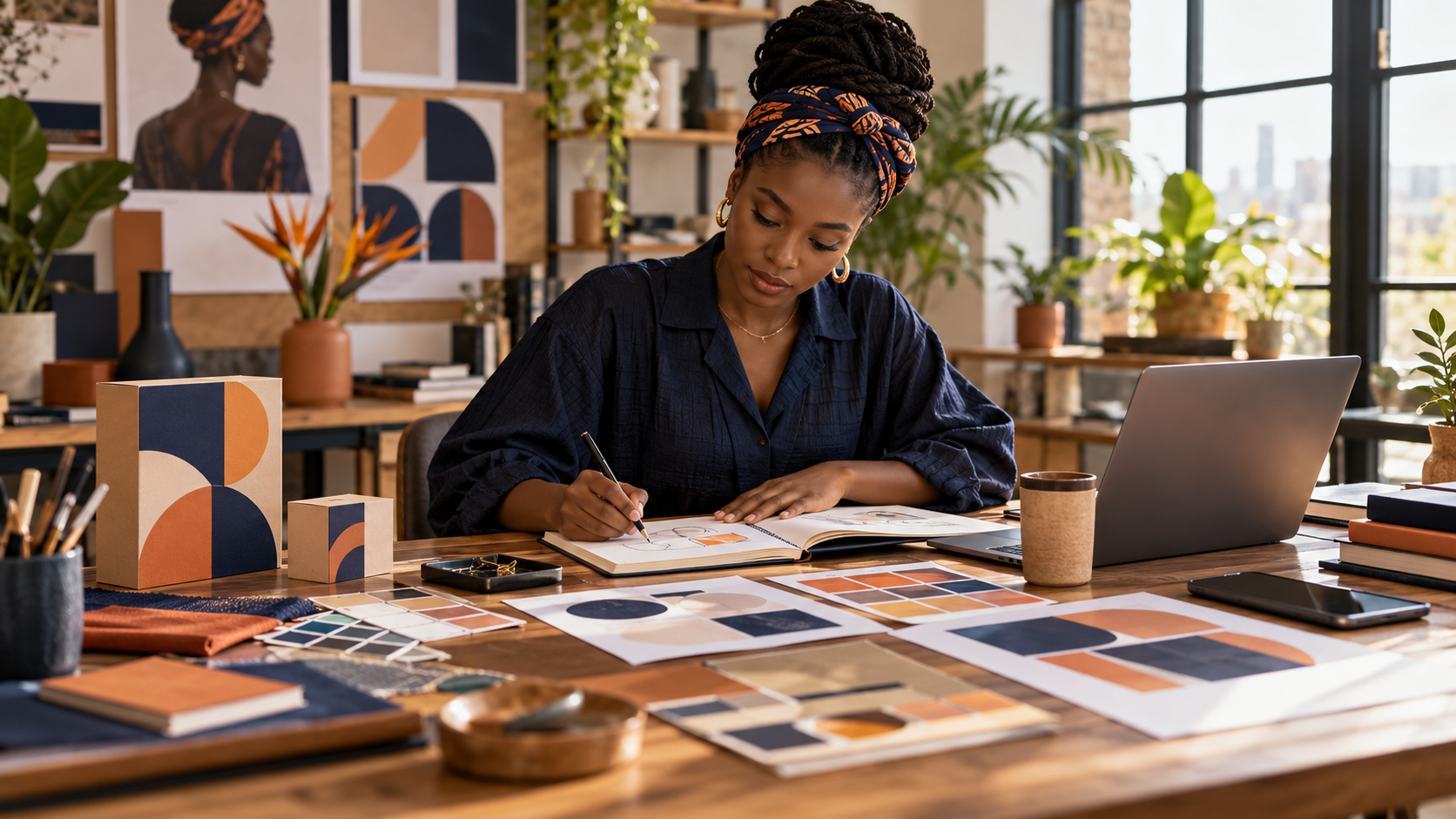 A creative designer developing a coordinated brand identity